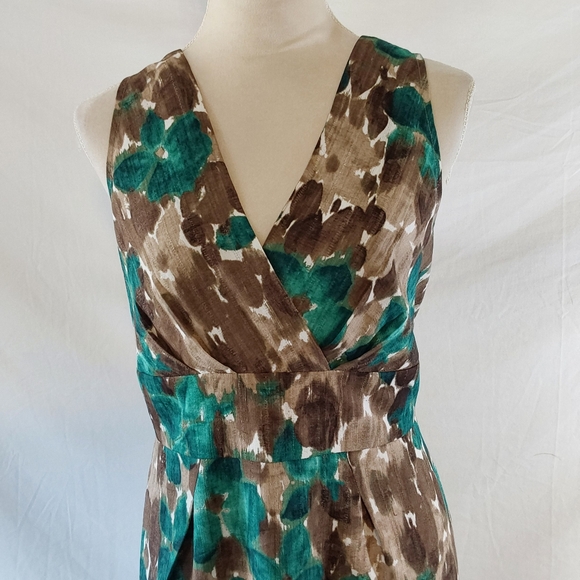 Axcess Liz Claiborne Lined Sleeveless Midi Dress Brown Green Floral XL - Picture 4 of 11